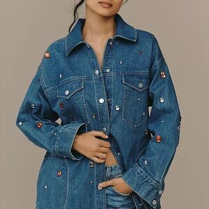 Anthropologie Blue Jean Jacket with Embellishments